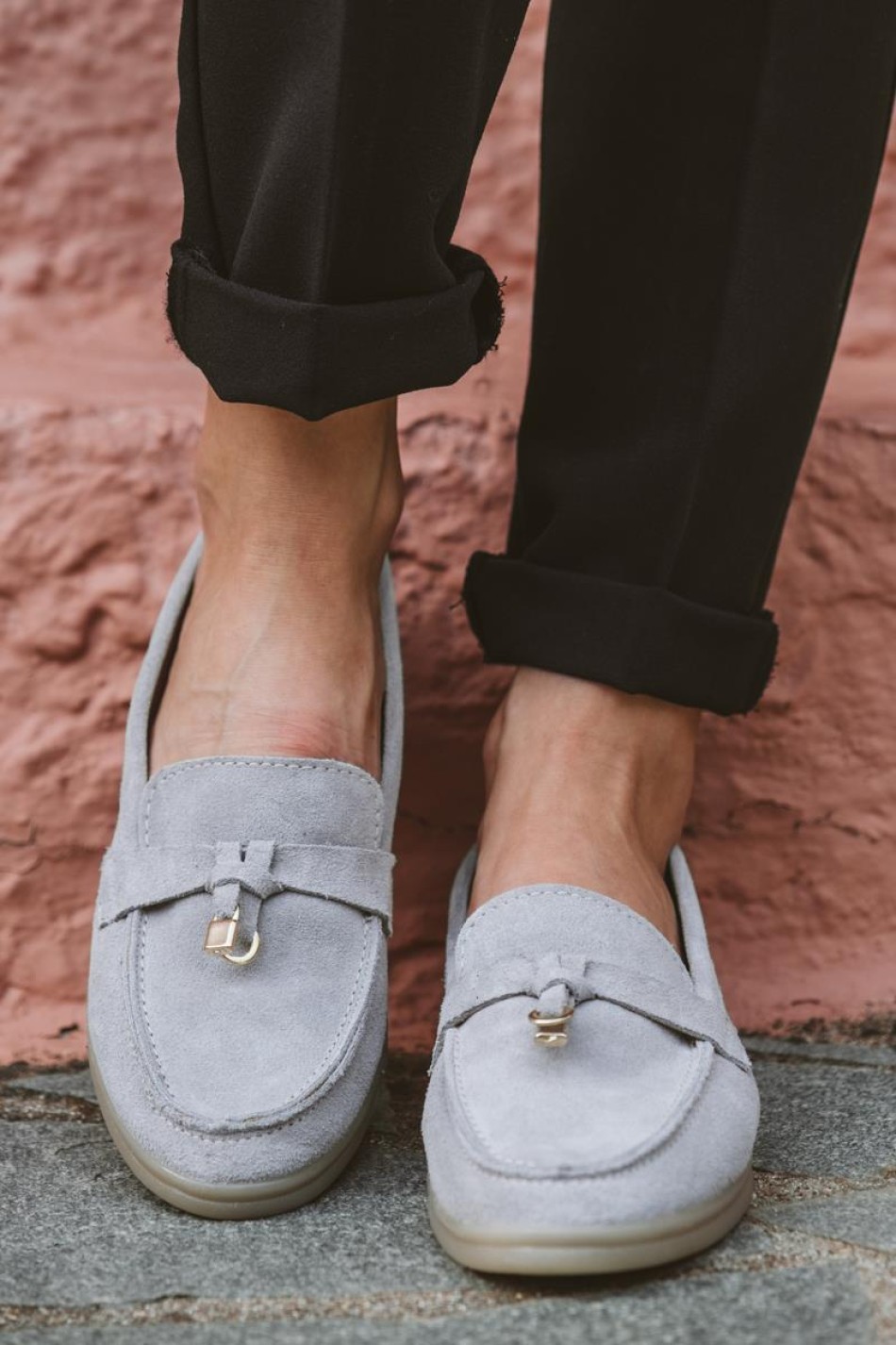 Flat suede loafers με διακοσμητικό 415.122-C ΓΚΡΙ
