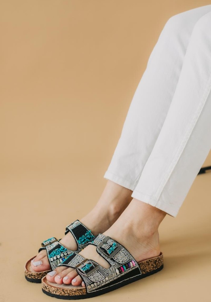 Boho style fussbett flatforms με δυο φάσες 330.TZ693-F ΜΑΥΡΟ