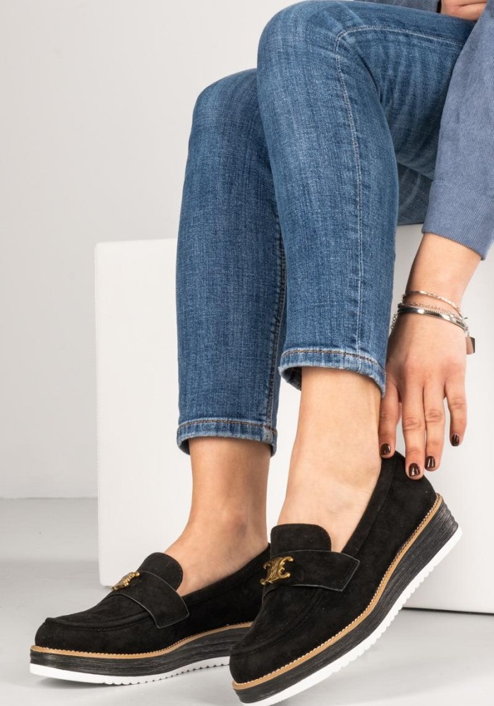 Loafers suede με μεταλλική αγκράφα 330.LL1339-C ΜΑΥΡΟ