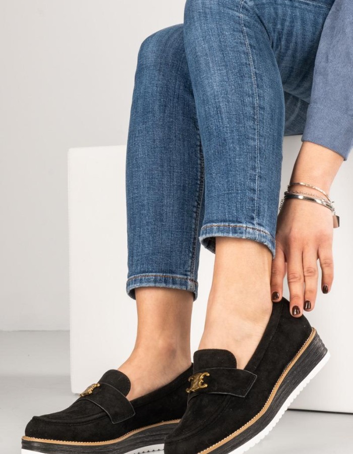 Loafers suede με μεταλλική αγκράφα 330.LL1339-C ΜΑΥΡΟ