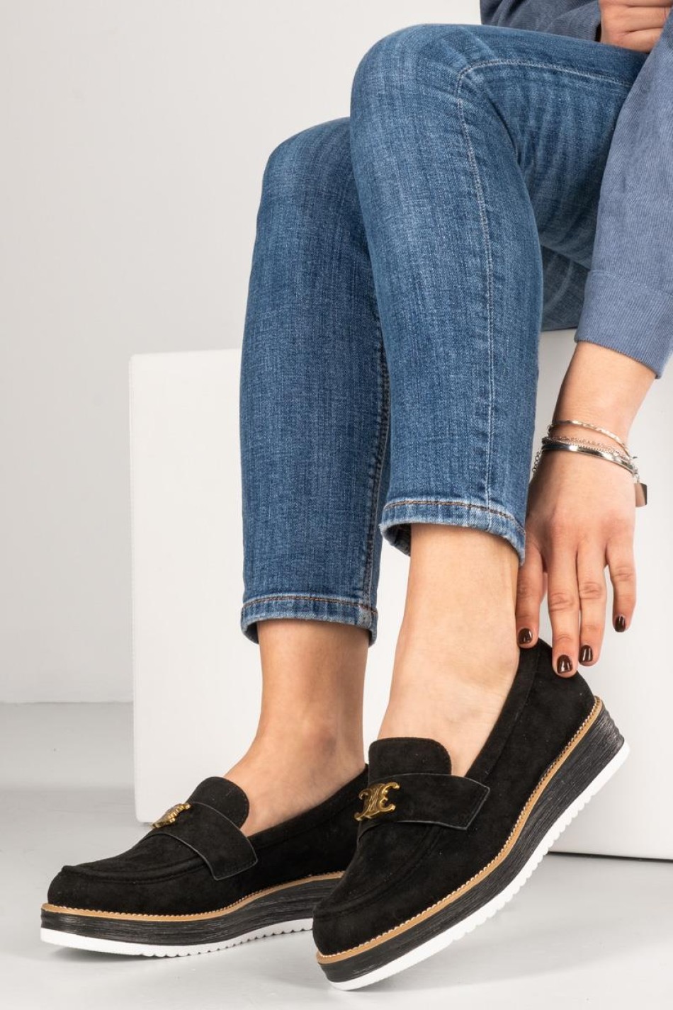 Loafers suede με μεταλλική αγκράφα 330.LL1339-C ΜΑΥΡΟ