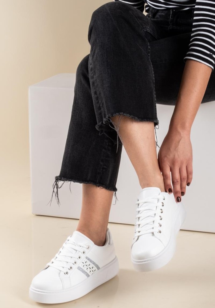 Δίσολα tennis sneakers 330.SD9015A-L ΑΣΠΡΟ/ΑΣΗΜΙ
