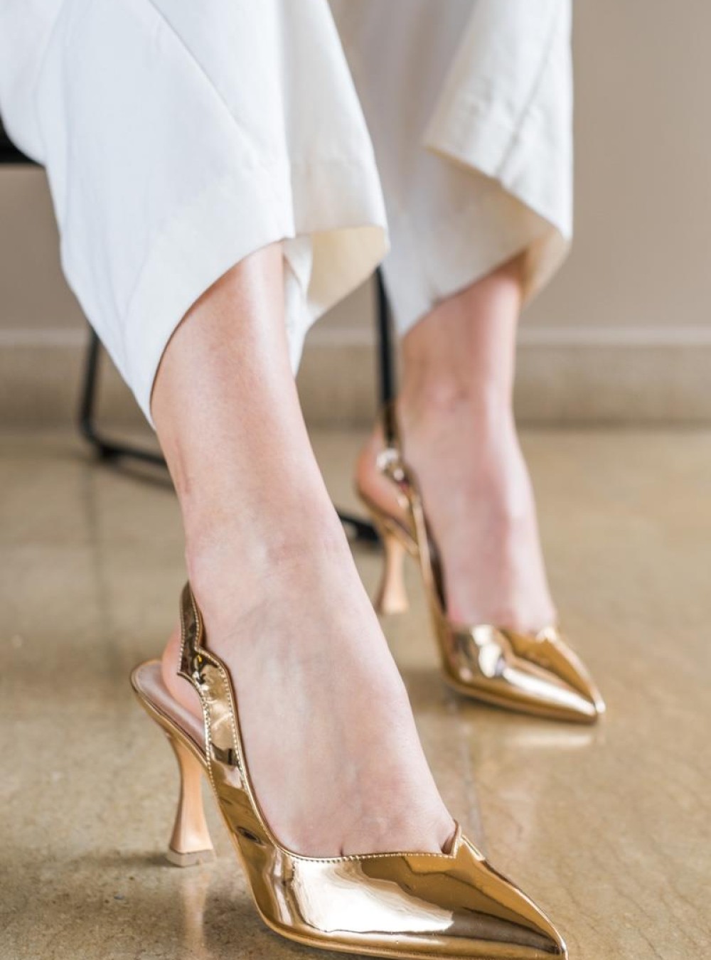 Μεταλλιζέ slingback γόβες με ιδιάιτερο τακούνι 377.0784-LU ΜΠΡΟΝΖΕ