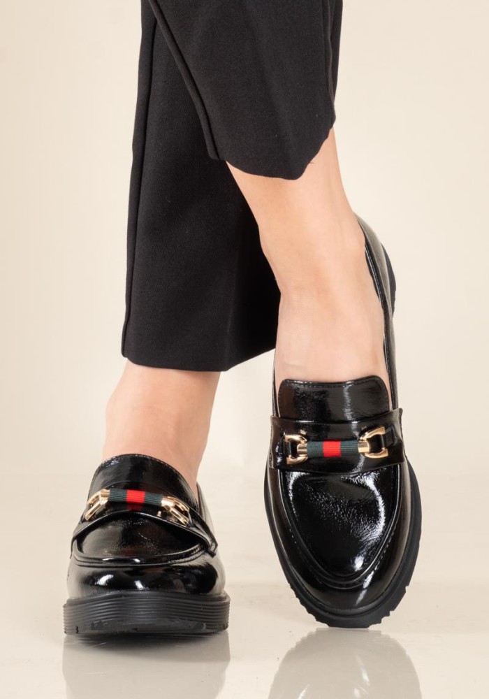 ADAMS Loafers λουστρίνι με αλυσίδα 004.848-24548-L ΜΑΥΡΟ.