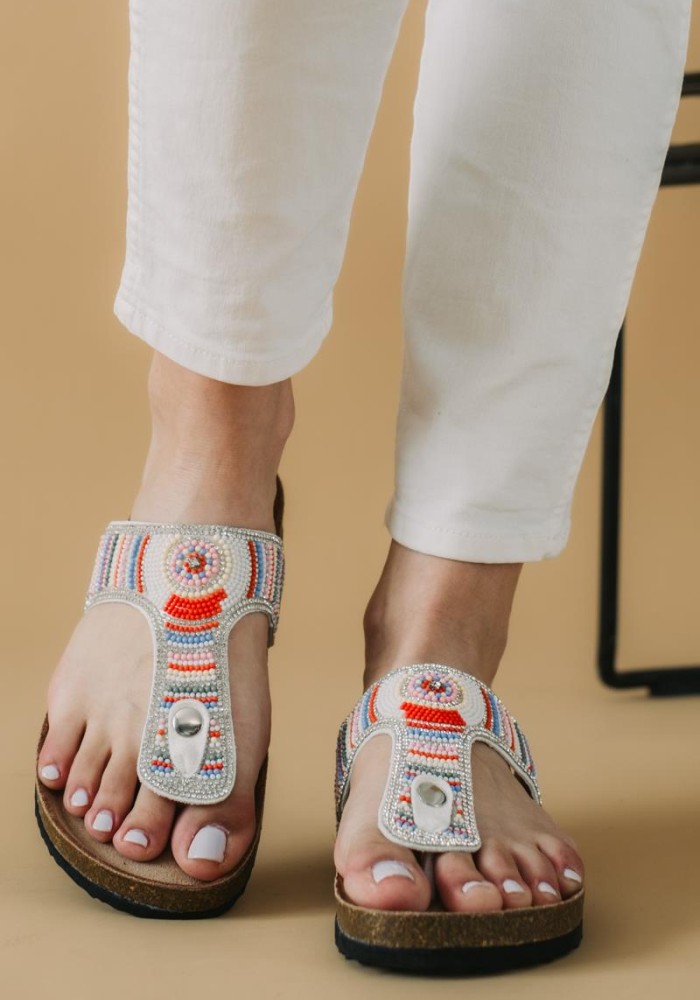 Boho style fussbett flatform με T-bar 330.TZ697-F ΑΣΠΡΟ