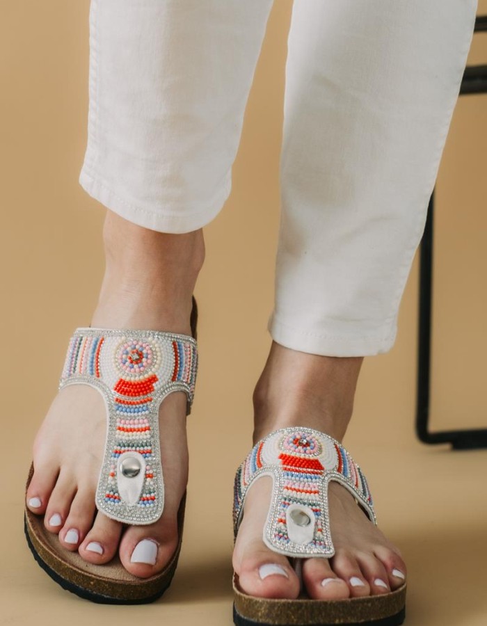 Boho style fussbett flatform με T-bar 330.TZ697-F ΑΣΠΡΟ