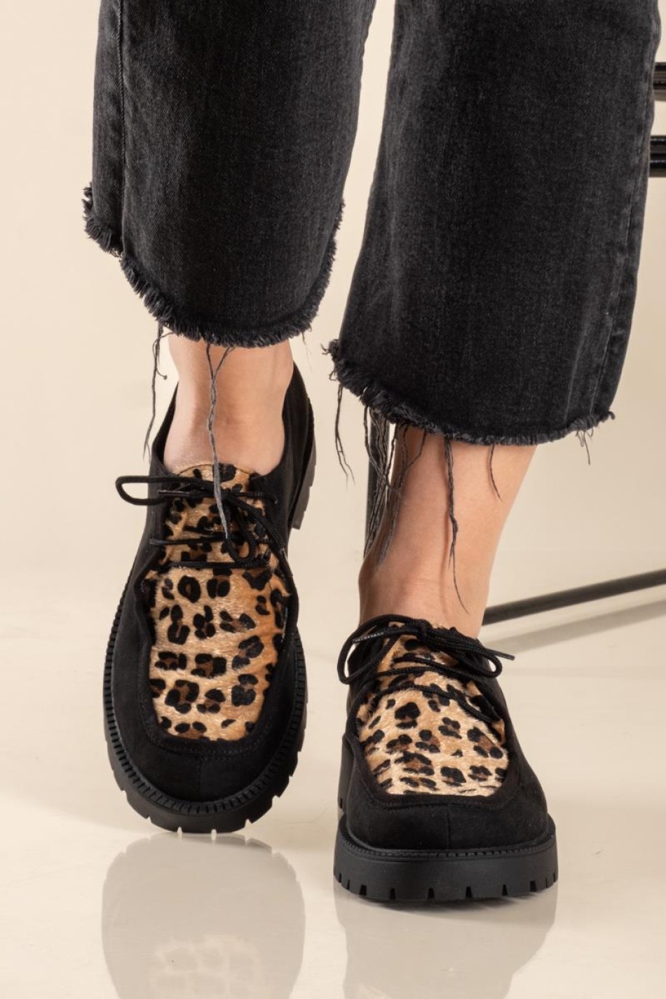 Δετό loafer με animal print 330.2502-PS ΜΑΥΡΟ/ΛΕΟΠΑΡ Δετό loafer με animal print 330.2502-PS ΜΑΥΡΟ/ΛΕΟΠΑΡ