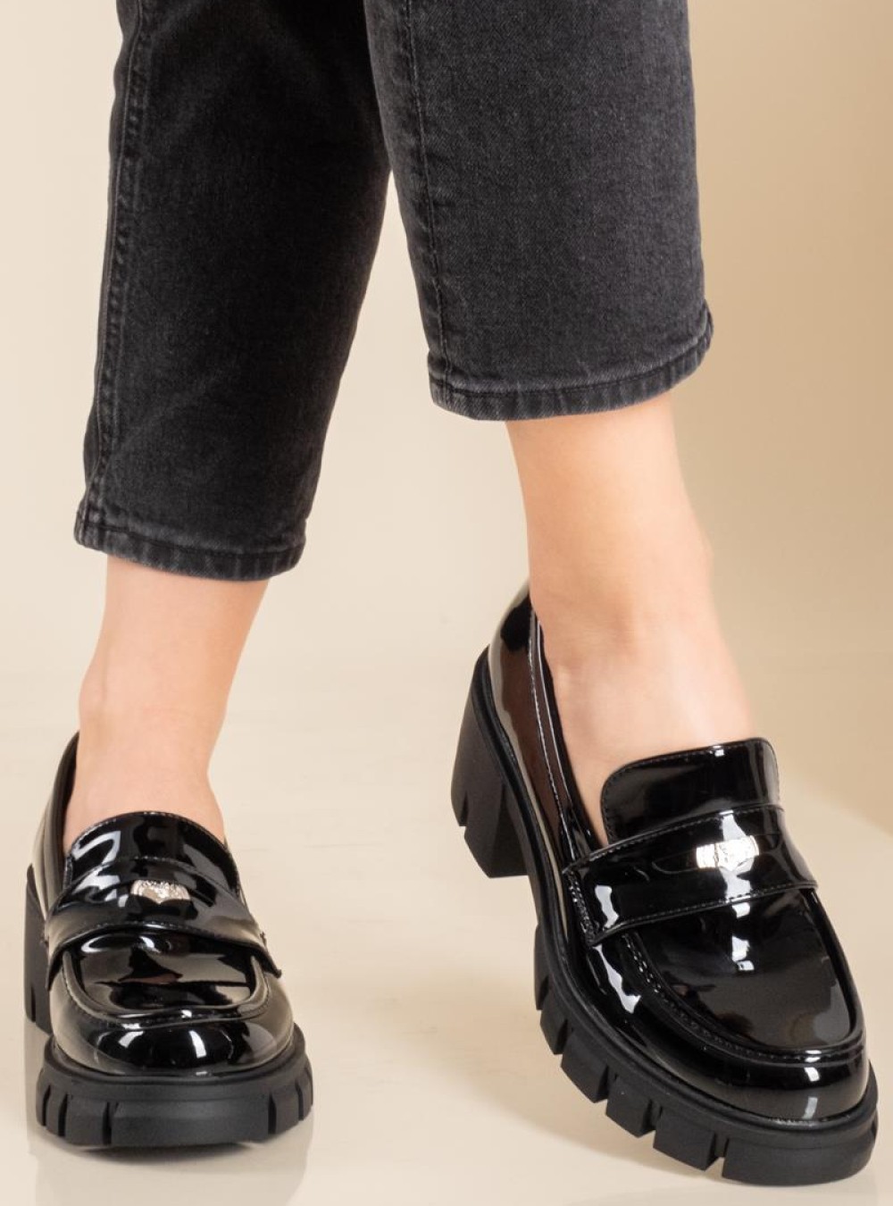 Tracksole λουστρίνι block-heeled loafer 330.D2737-LU ΜΑΥΡΟ Tracksole λουστρίνι block-heeled loafer 330.D2737-LU ΜΑΥΡΟ