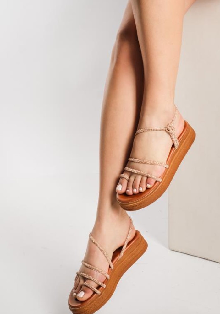 Flatforms με πολλαπλά λουράκια με στρας ΜΠΡΟΝΖΕ