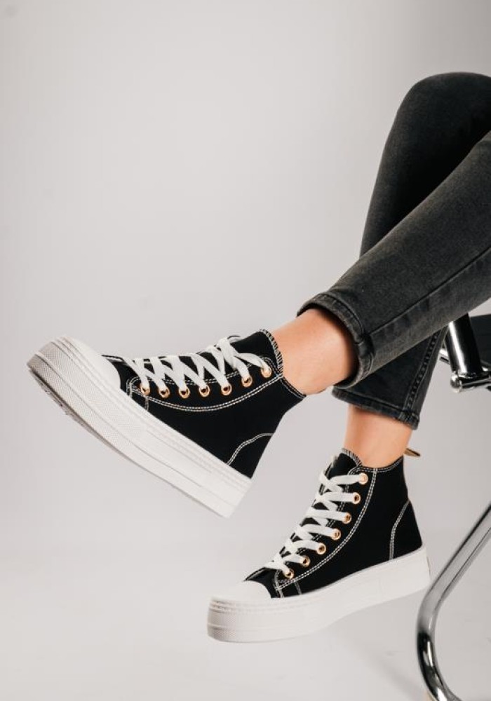 Υφασμάτινα δίσολα sneakers ΜΑΥΡΟ