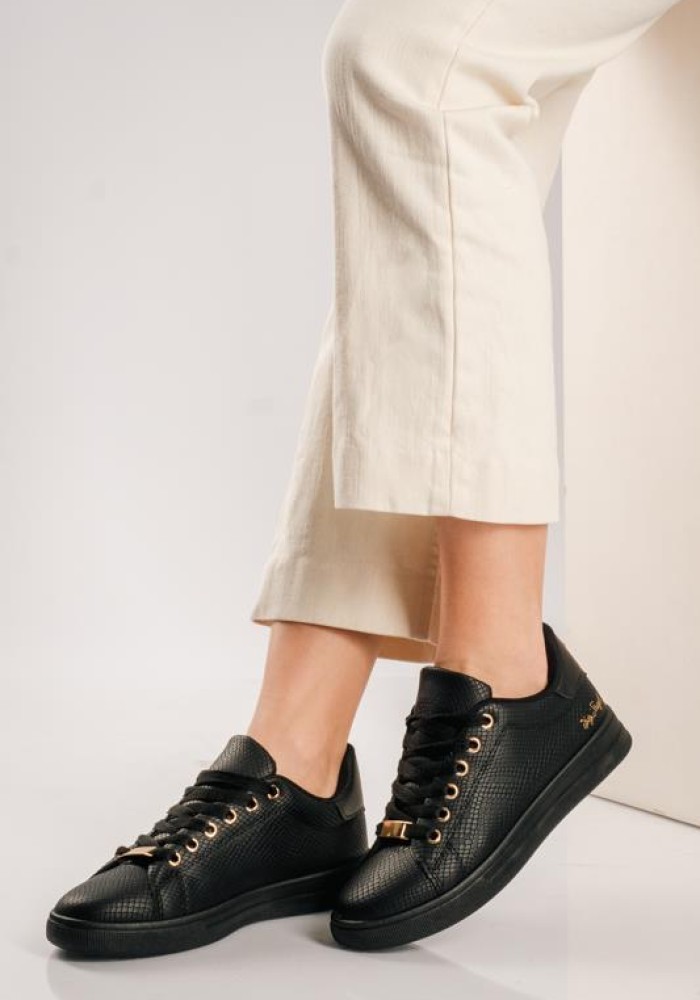 Tennis sneakers με ανάγλυφη υφή ΜΑΥΡΟ