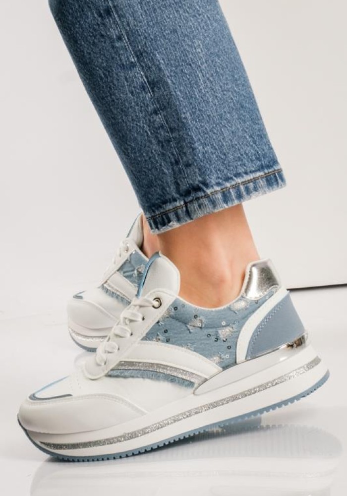 Δίσολα sneakers με μεταλλικό διακοσμητικό ΑΣΠΡΟ/ΓΑΛΑΖΙΟ