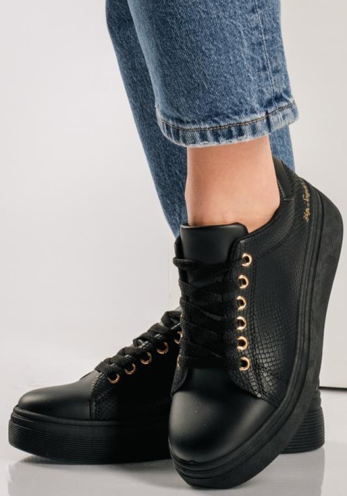 Δίσολα tennis sneakers με κρακελέ υφή ΜΑΥΡΟ