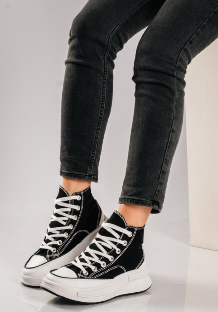 Δίσολα υφασμάτινα sneakers μποτάκια ΜΑΥΡΟ