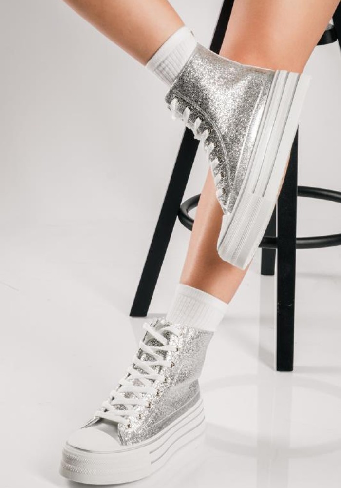 Δίσολα υφασμάτινα sneakers μποτάκια με glitter ΑΣΗΜΙ