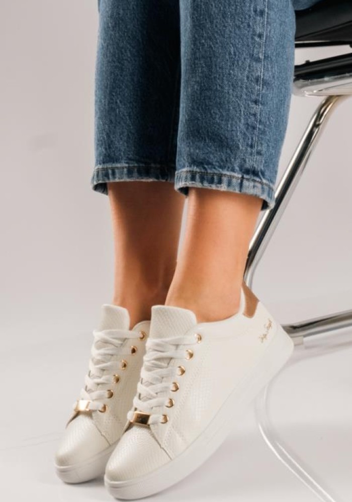 Tennis sneakers με ανάγλυφη υφή ΑΣΠΡΟ/CHAMPAGNE