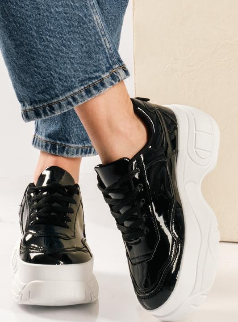 Λουστρίνι δίσολα sneakers ΜΑΥΡΟ/ΑΣΠΡΟ Λουστρίνι δίσολα sneakers ΜΑΥΡΟ/ΑΣΠΡΟ