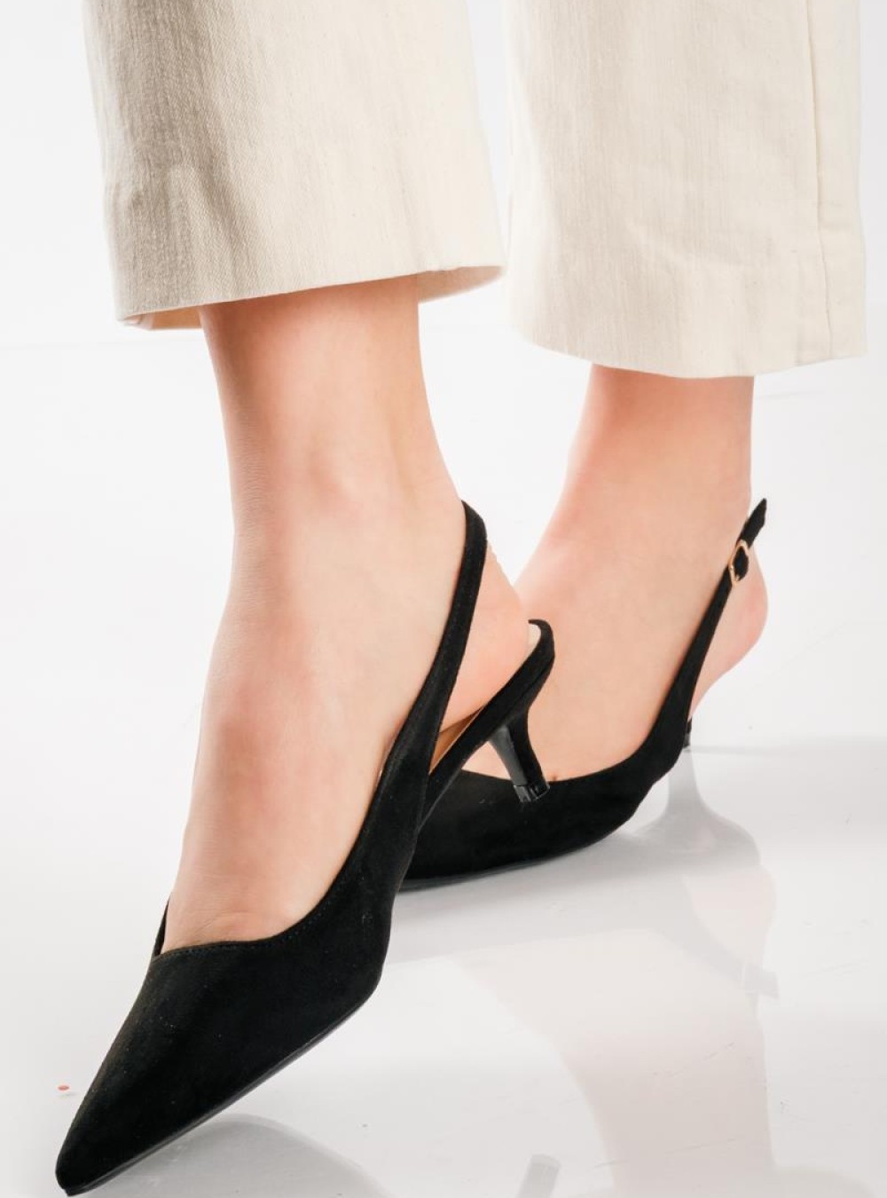 Slingback suede μυτερές γόβες ΜΑΥΡΟ Slingback suede μυτερές γόβες ΜΑΥΡΟ