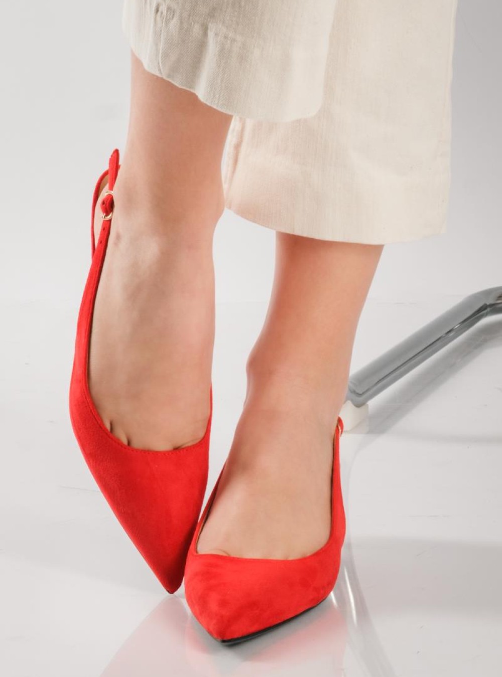 Slingback suede μυτερές γόβες ΚΟΚΚΙΝΟ Slingback suede μυτερές γόβες ΚΟΚΚΙΝΟ