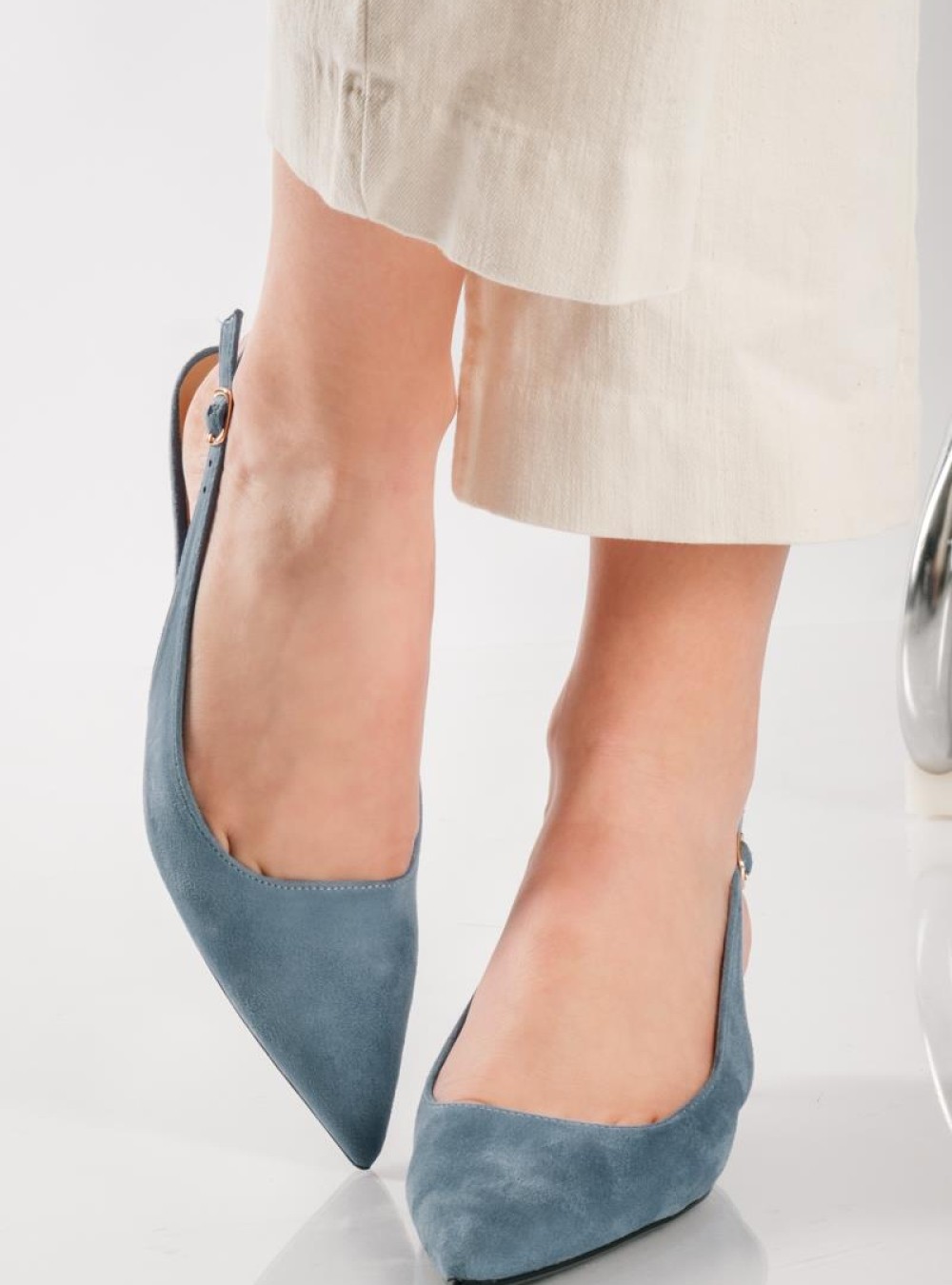 Slingback suede μυτερές γόβες ΓΑΛΑΖΙΟ Slingback suede μυτερές γόβες ΓΑΛΑΖΙΟ