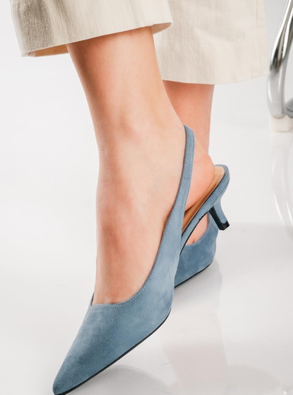 Slingback suede μυτερές γόβες ΓΑΛΑΖΙΟ Slingback suede μυτερές γόβες ΓΑΛΑΖΙΟ